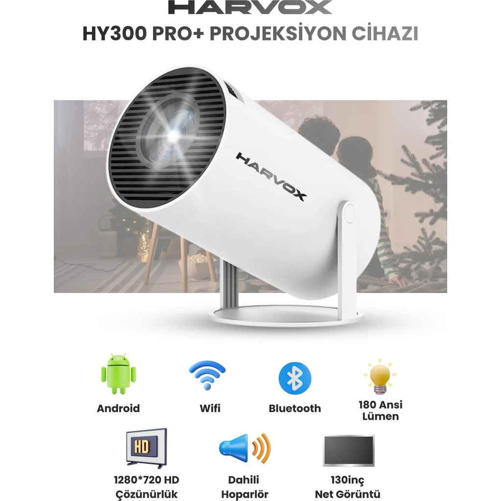 Harvox HY300 Pro+ Projeksiyon Cihazı Taşınabilir Android 13 Sistemli Wifi HDMI USB Destekli Projektör Ultra HD Mini Sinema - Beyaz Bilgisayar Çevirici ve Adaptörü Fiyatı