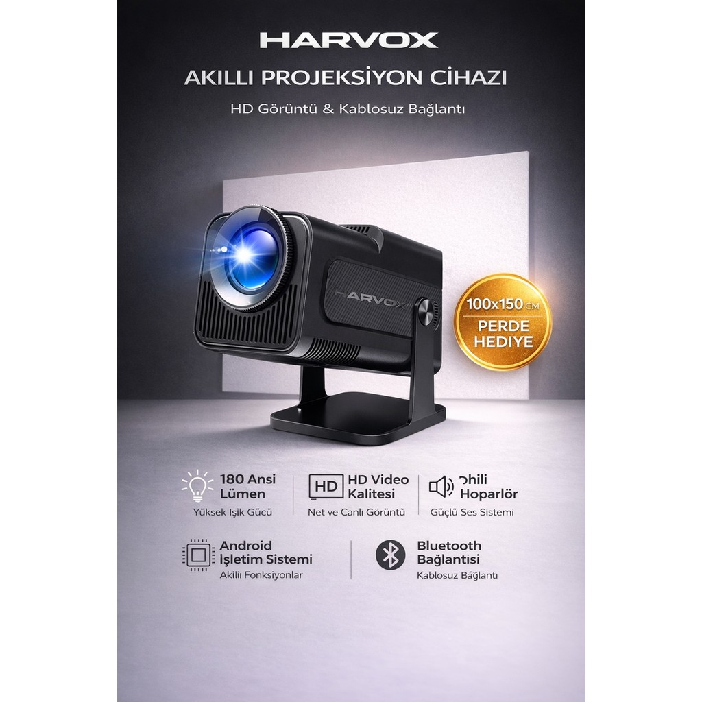 Harvox HY320 Mini Projeksiyon Cihazı Taşınabilir Android Sistemli Wifi HDMI USB Destekli Perde Hediyeli Projektör - Siyah Bilgisayar Çevirici ve Adaptörü Fiyatı