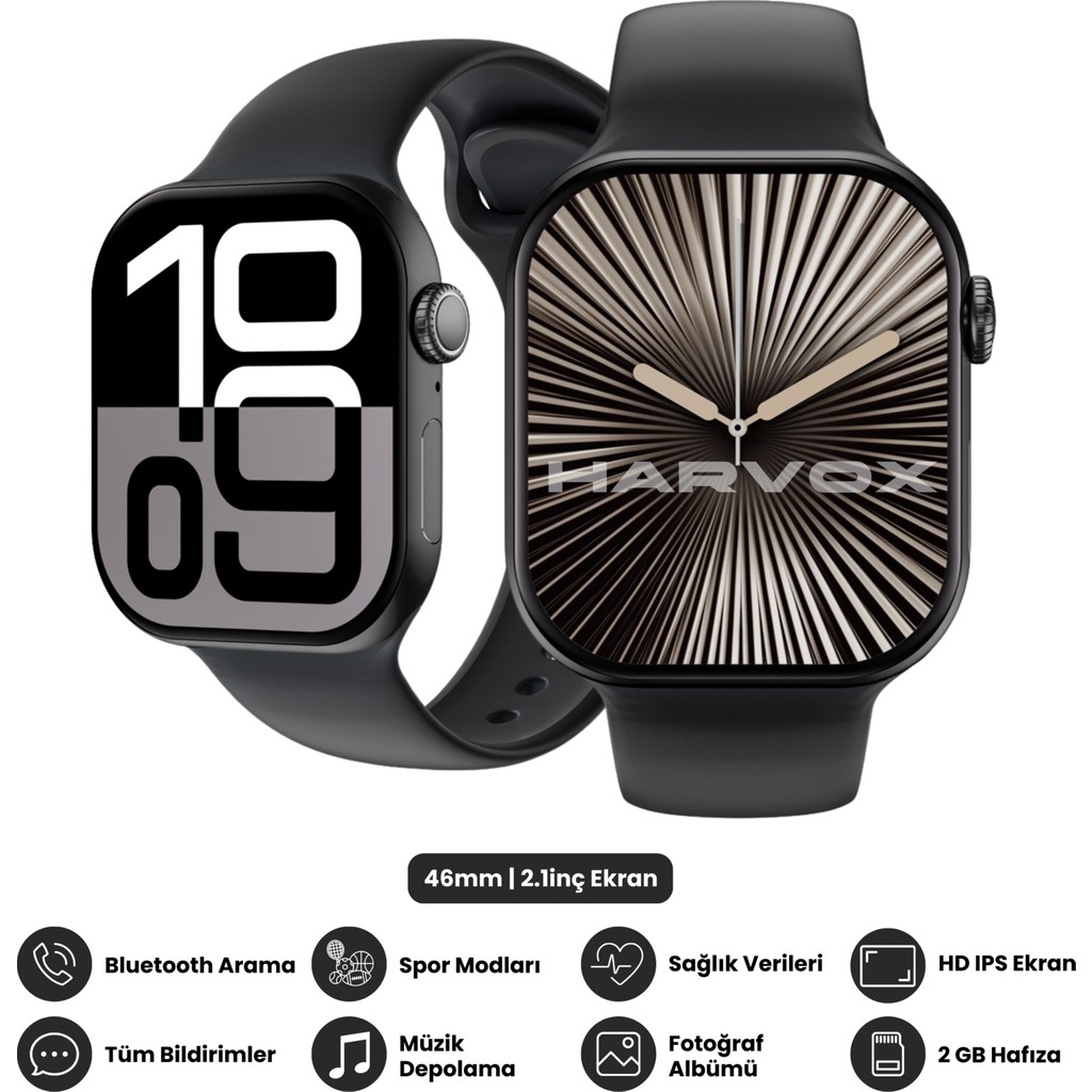 Harvox Watch 10 Pro+ Akıllı Saat 2.1 inç Ekran Bluetooth Bağlantı Sağlık Takibi Özellikleri - Siyah Akıllı Saat Fiyatı