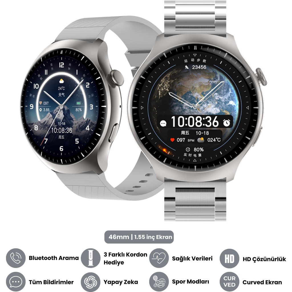 Harvox Watch Hx-4 Pro Akıllı Saat Apple iPhone ve Android Tüm Telefonlara Uyumlu - Gümüş Cep Telefonu Fiyatı