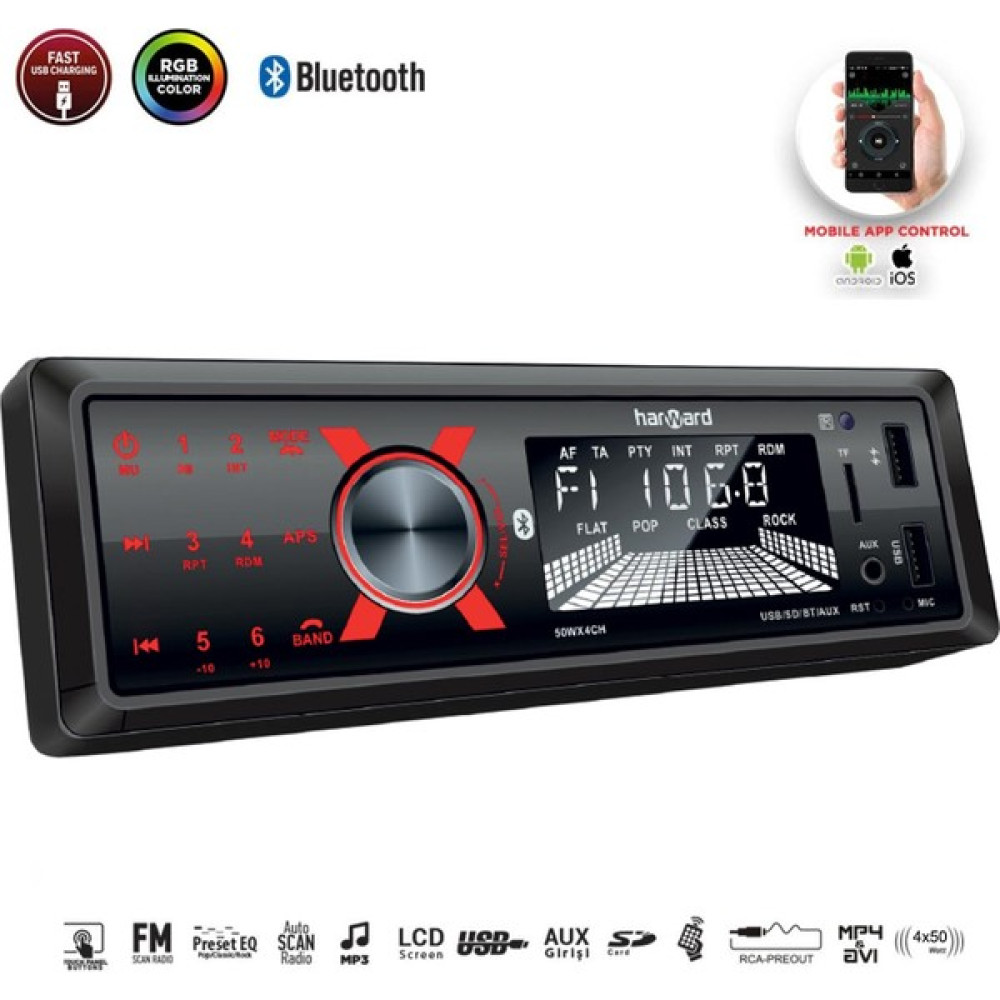 Harward Oto Teyp 4X50W Bt/2xusb/sd/fm/aux Mobil Aplikasyon Harward HR-MX651 Oto Teypleri Fiyatı
