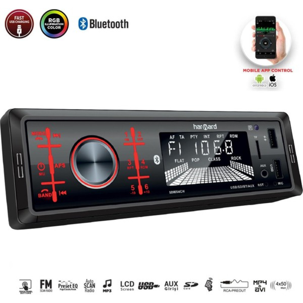Harward Oto Teyp 4X50W Bt/2xusb/sd/fm/aux Mobil Aplikasyon Harward HR-MX652 Oto Teypleri Fiyatı