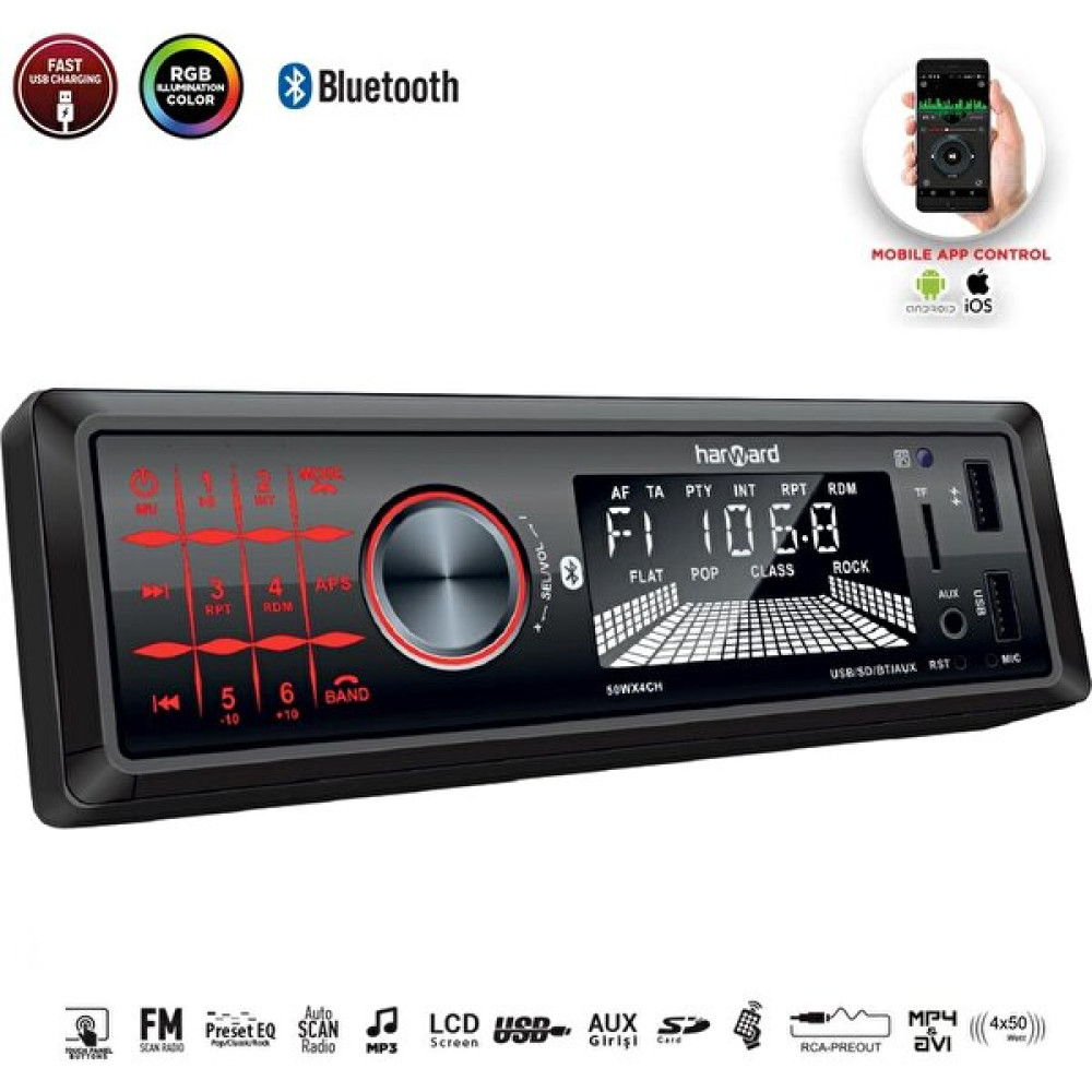 Harward Oto Teyp 4X50W Bt/2xusb/sd/fm/aux Mobil Aplikasyon Harward HR-MX653 Oto Teypleri Fiyatı