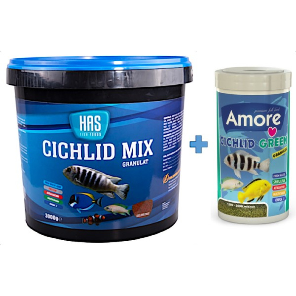 Has Cichlid Mix 3 kg Kova + Amore Cichlid Green 1000ML Kutu Akvaryum Balık Yemi Evcil Hayvan Ürünleri Fiyatı