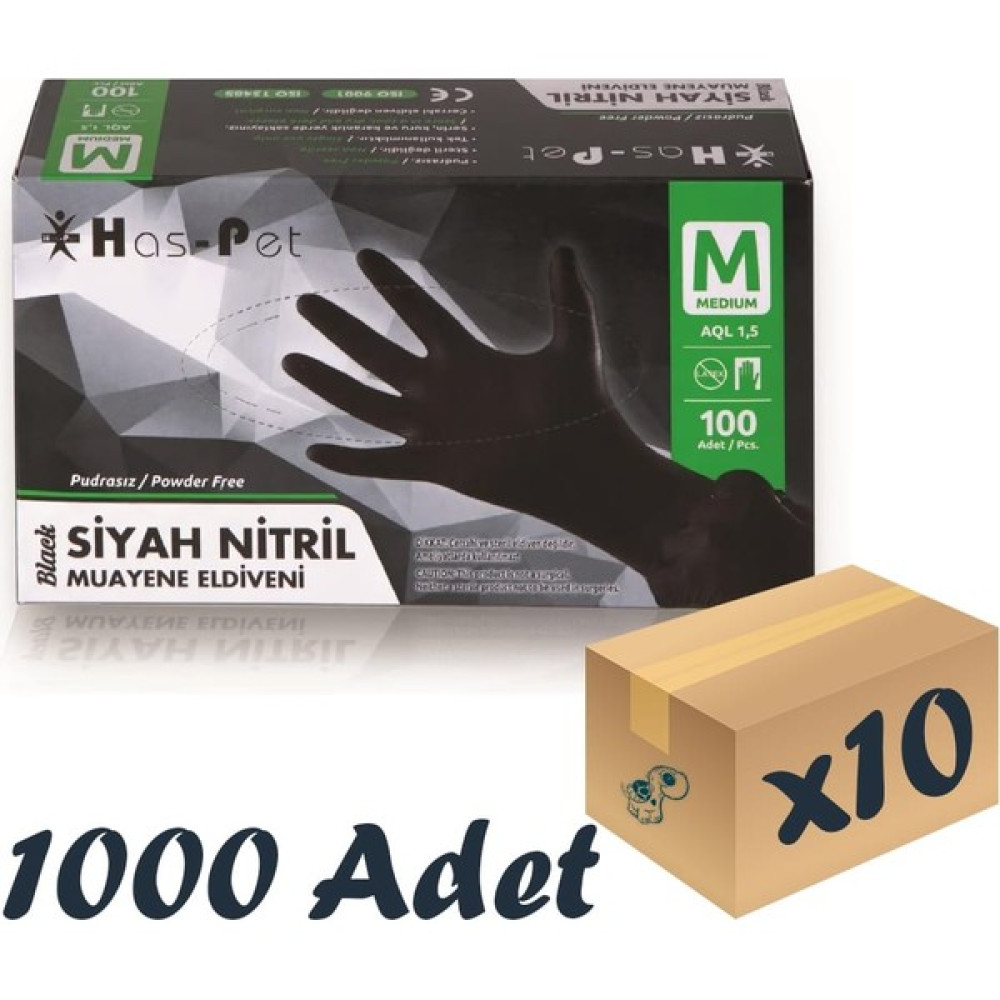 Has-Pet Siyah Nitril Pudrasız Eldiven Medium 100’LÜ 10 Paket 1000 Adet - M Temizlik Malzemeleri Fiyatı