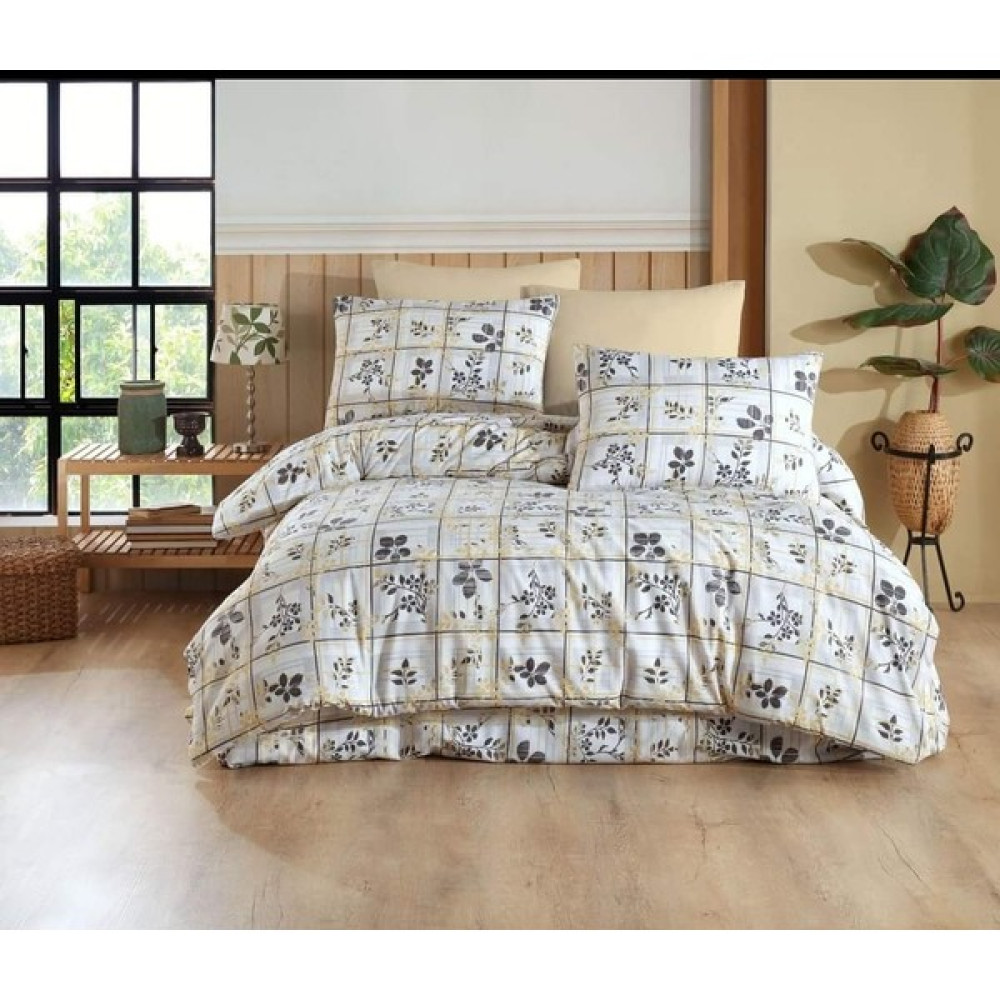Has Tekstil Çift Kişilik Lastikli Çarşaflı Nevresim Takımı - 185 x 220 cm - Kahve - Lacivert Nevresim Takımı Fiyatı
