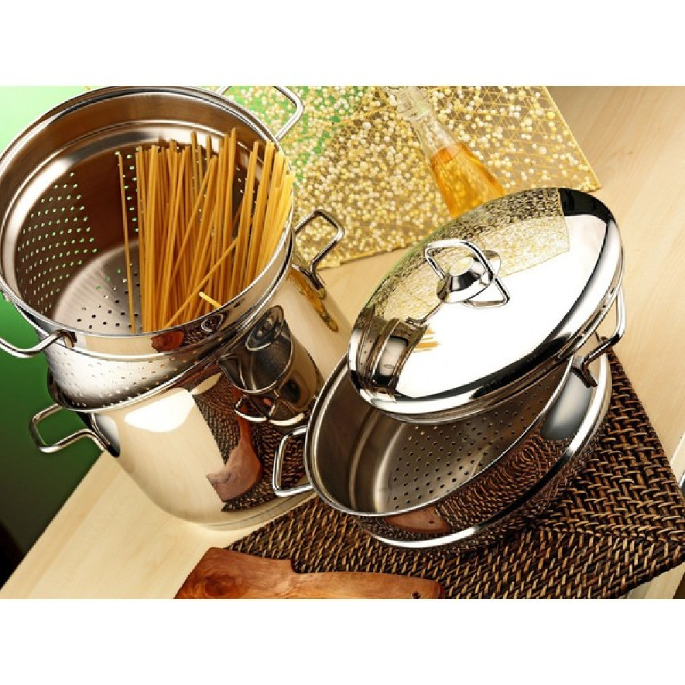 Hascevher Haşlama Süzgeçli Spaghetti Çelik Tencere 24X17,5 cm Çelik Kapaklı - Gümüş - 24 x 17,5 cm Tencereler Fiyatı