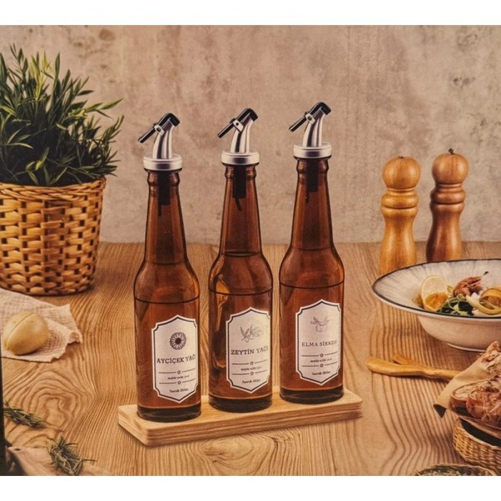 Hasırevim Ahşap Standlı Yağlık - 3 Lü Pratik Kapaklı Yağlık - Sirkelik 350 Ml. Mutfak Gereçleri Fiyatı