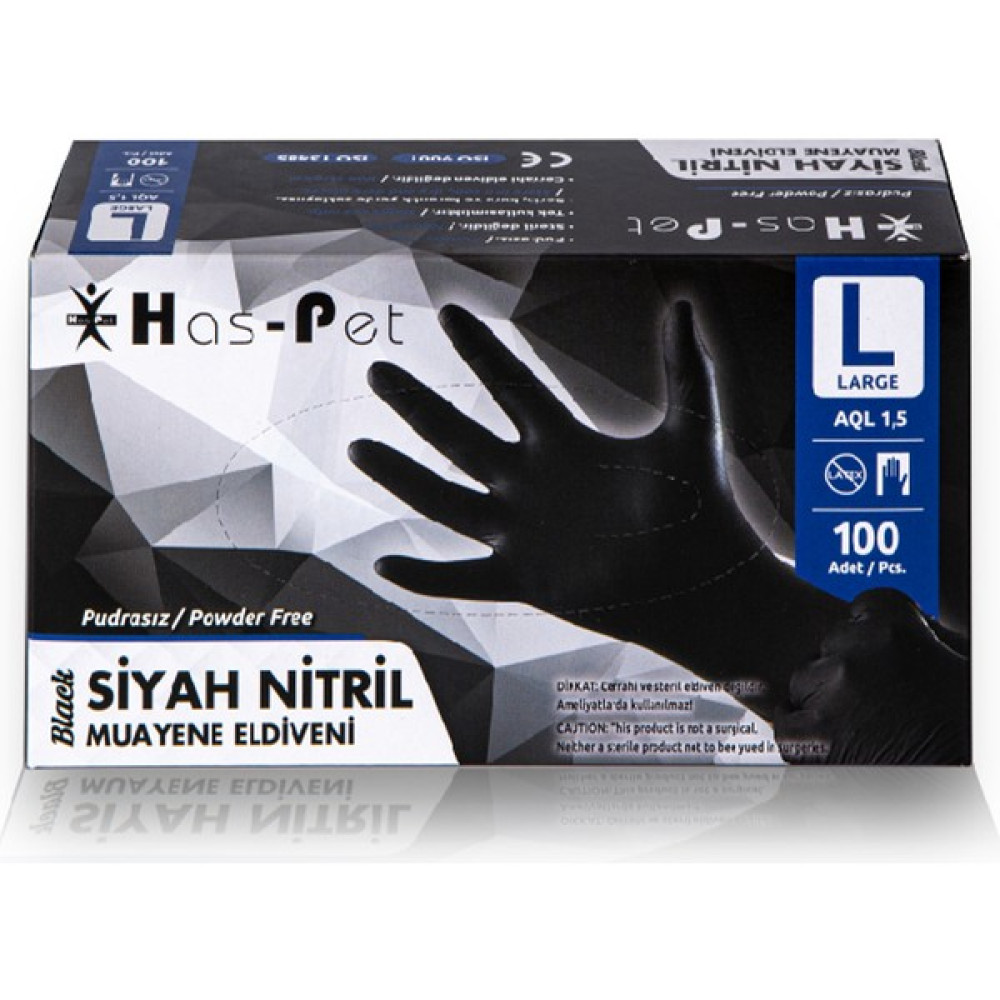 Haspet Siyah Nitril Pudrasız Eldiven Large 100'lü Temizlik Malzemeleri Fiyatı