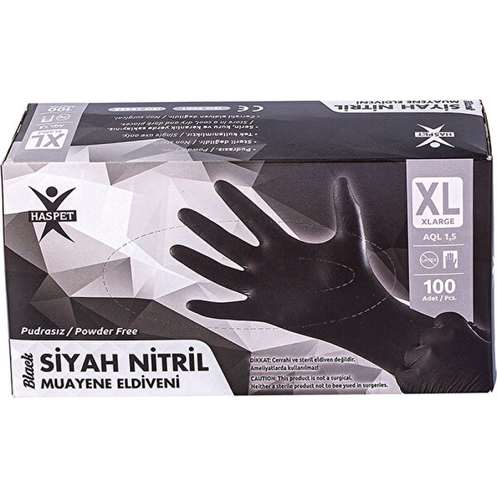 Haspet Siyah Nitril Pudrasız Eldiven - Xl Temizlik Malzemeleri Fiyatı