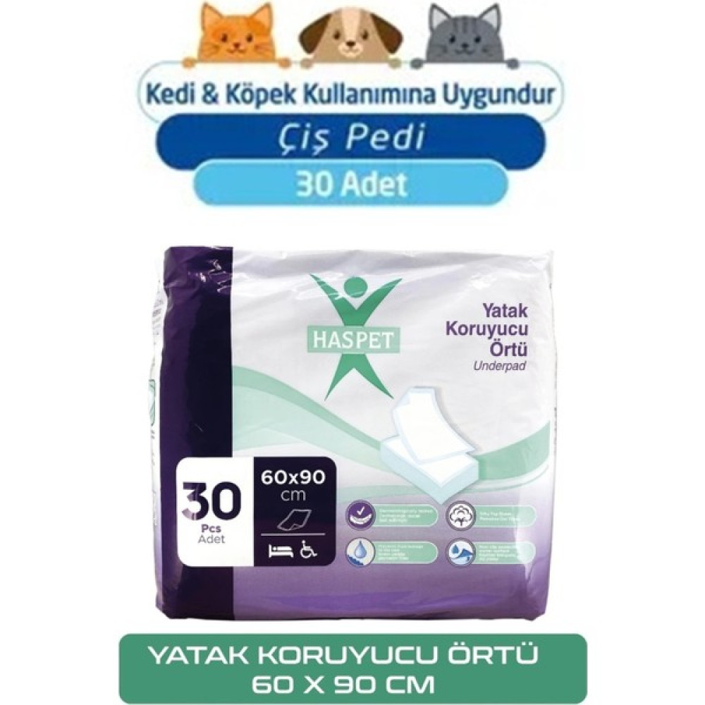 Haspet Yatak Koruyucu Örtü- Kedi Köpek Çiş Pedi 60X90 cm 30'lu Evcil Hayvan Ürünleri Fiyatı