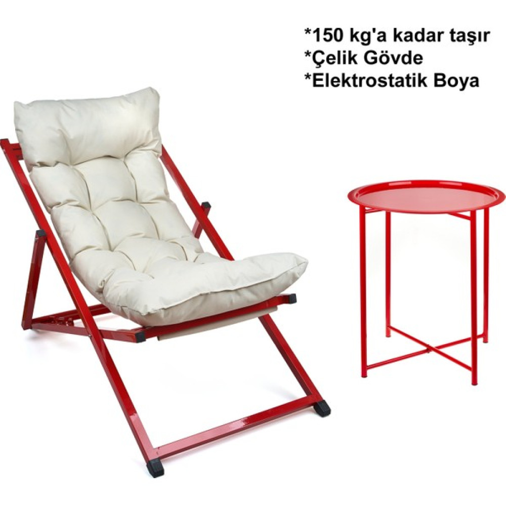 Hastubc Minderli - Yora Şezlong Seti Bahçe&balkon&teras&plaj Katlanır Set -1 Şezlong 1 Sehpa - Kırmızı Şezlong Fiyatı