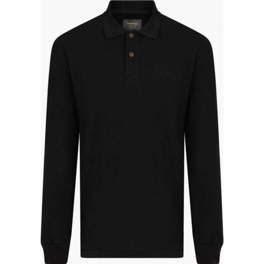 Hateko Erkek %100 Pamuk Siyah Uzun Kollu Polo Yaka Tişört Erkek T-shirt Fiyatı