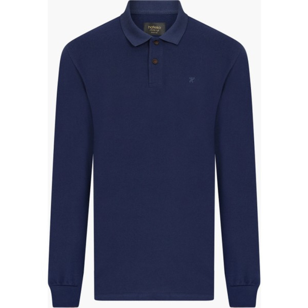 Hateko Erkek Pamuk Indigo Uzun Kollu Polo Yaka Tişört Erkek T-shirt Fiyatı