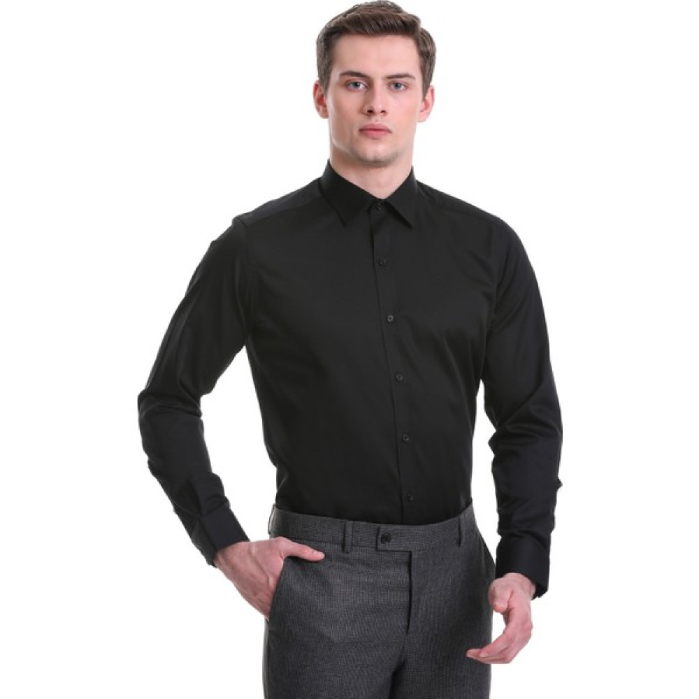 Hatem Saykı Siyah Slim Fit Düz 100% Pamuklu Slim Yaka Uzun Kollu Casual Saten Gömlek Erkek Gömlek Fiyatı