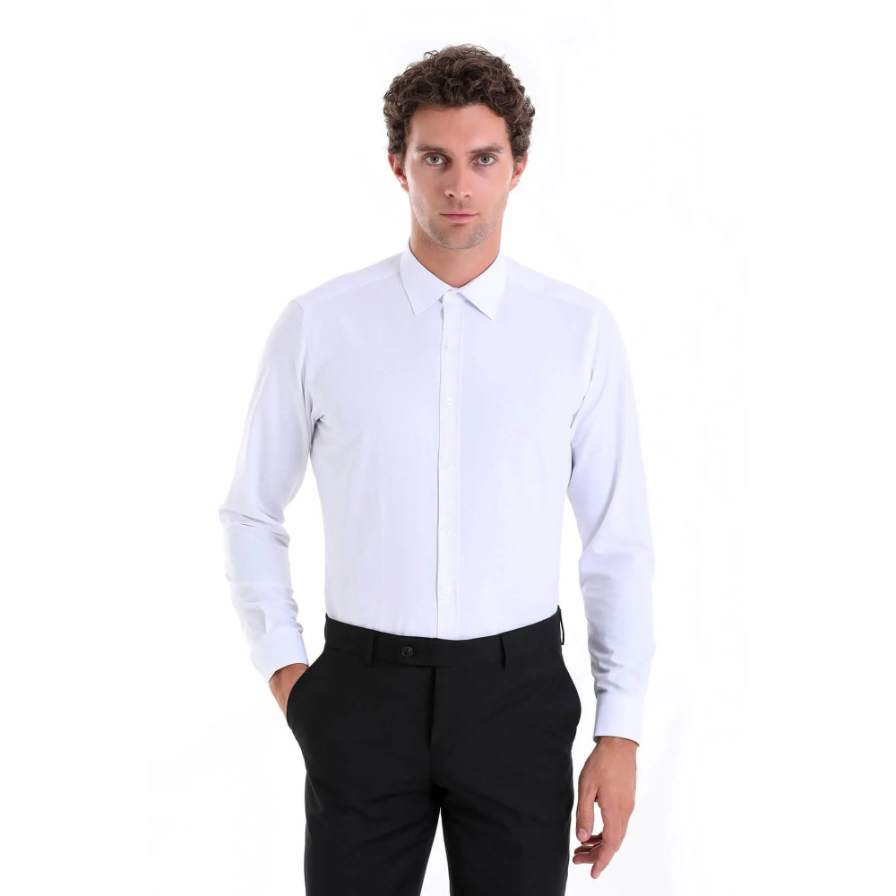 Hatemoğlu Beyaz Slim Fit Düz Pamuklu Slim Yaka Uzun Kollu Klasik Gömlek 3XL Beden Kadın Gömlek Fiyatı