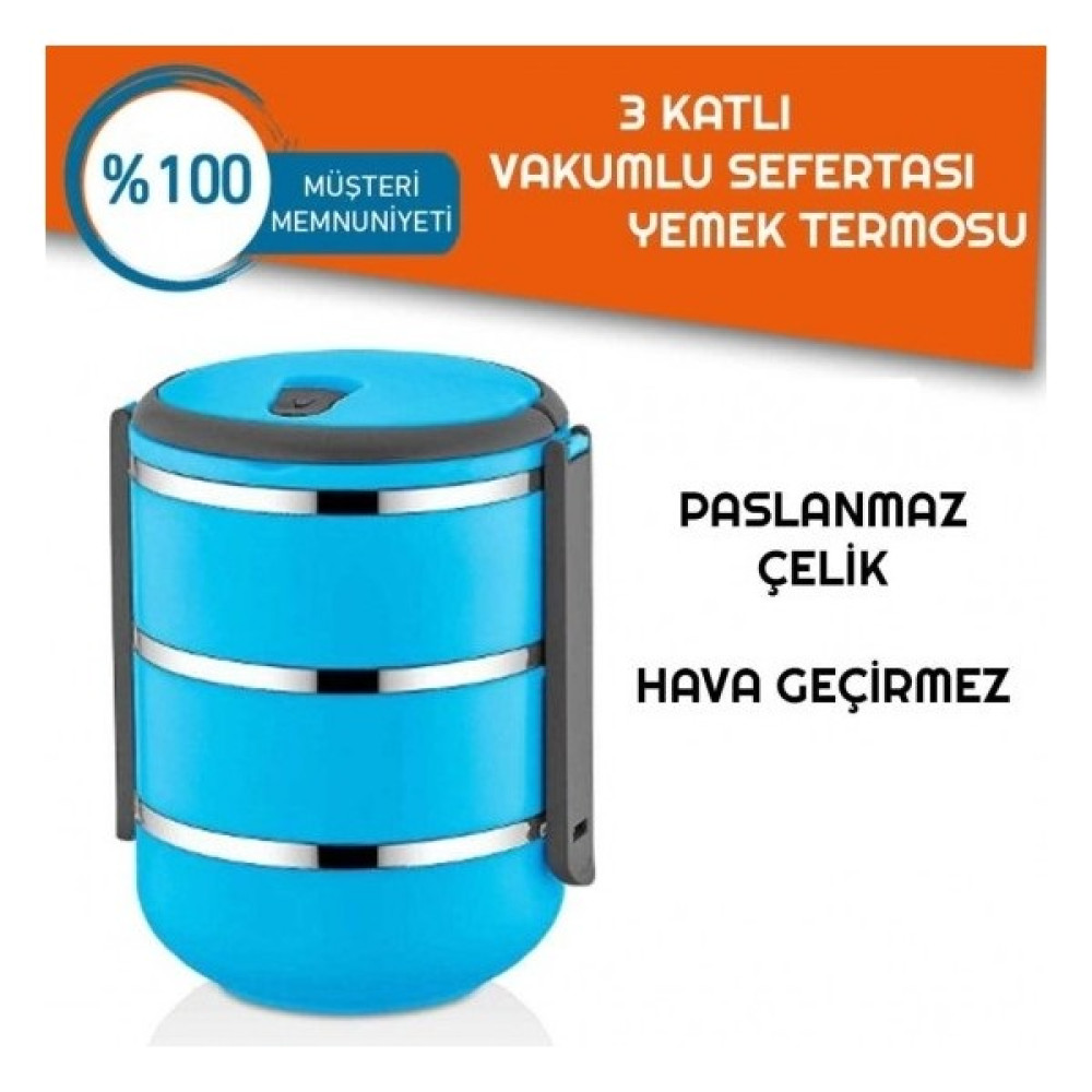 Hatiç Store Sefer Tası Yemek Termosu Saklama Kabı Termosu 3lü - Mavi Saklama Kapları Fiyatı