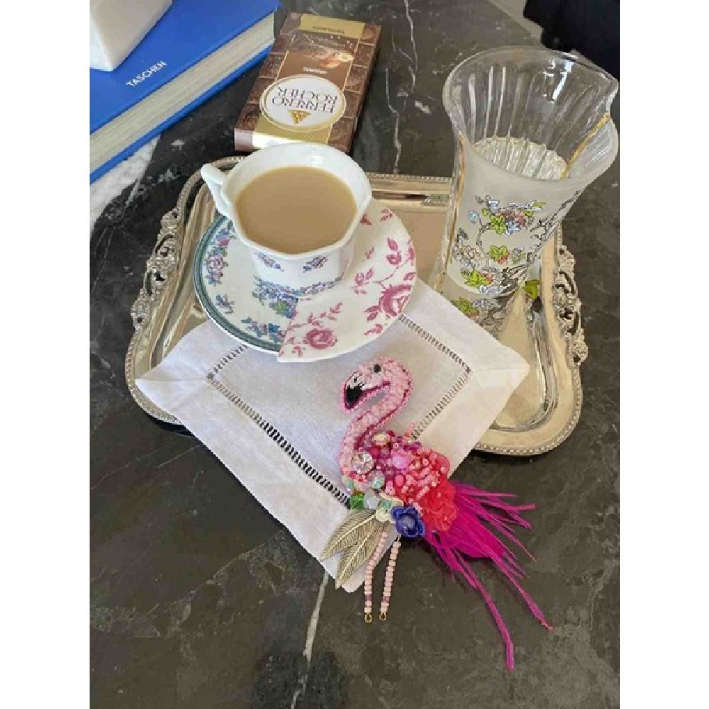 Hatice Sakallı Pip Studio Kahve Yanı Sunum Peçetesi - Açık Pembe - Beyaz - 14 x 14 cm Masa Örtüsü Fiyatı