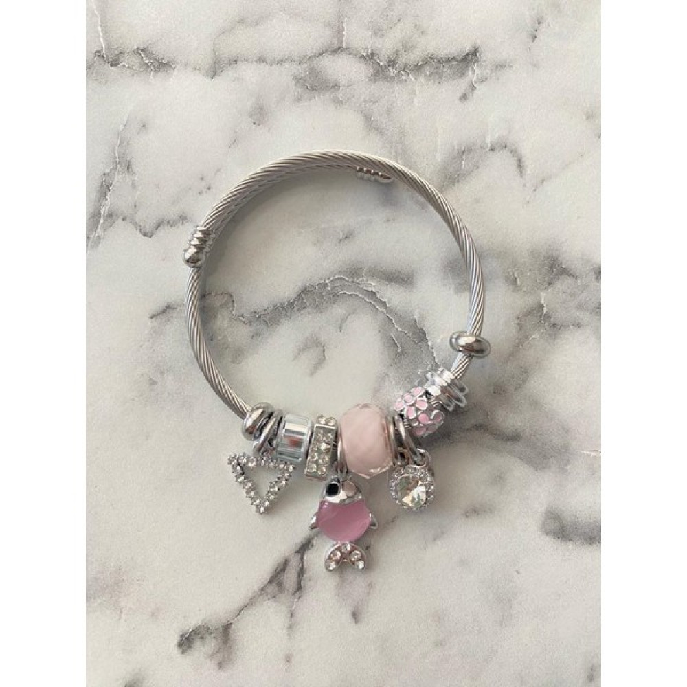 HatKen Aksesuar Çelik Pandora Charm Balıklı Bileklik - Pembe - Gümüş Diğer Fiyatı