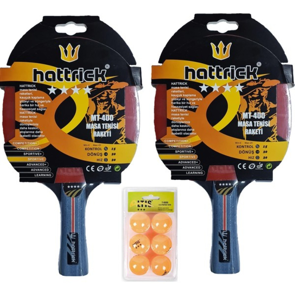 Hattrick MT-400 Ittf Onaylı Vakumlu Ambalajlı 2 Adet Masa Tenisi Raketi + 6'lı Pinpon Topu Tenis & Badminton Fiyatı