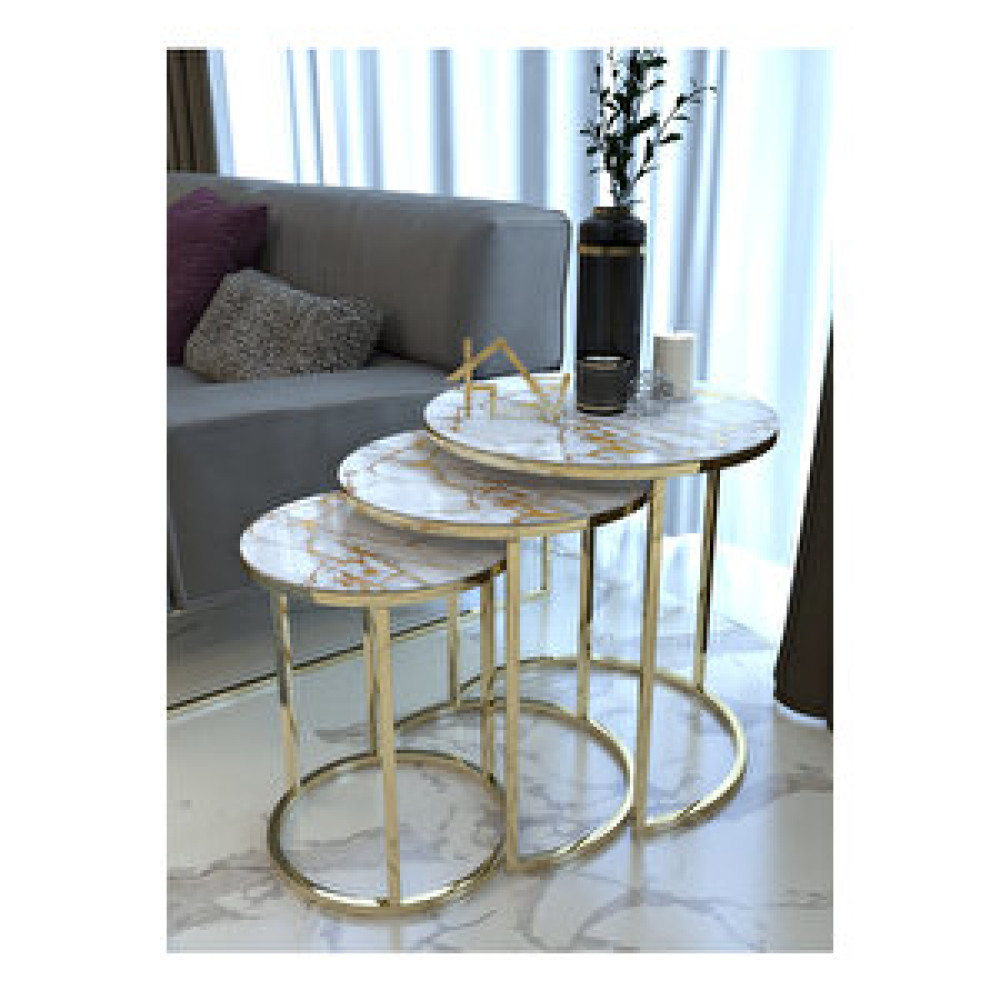 Hausev C Zigon Sehpa Gold Sarı Mermer Beyaz-Sarı Zigon Sehpa Fiyatı