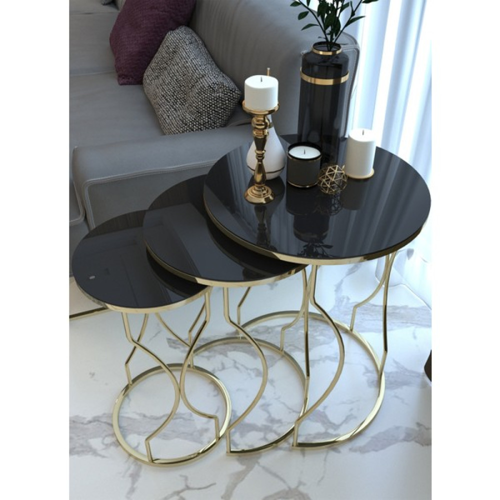 Hausev Rüya Model Gold Zigon Sehpa Siyah Cam Zigon Sehpa Fiyatı