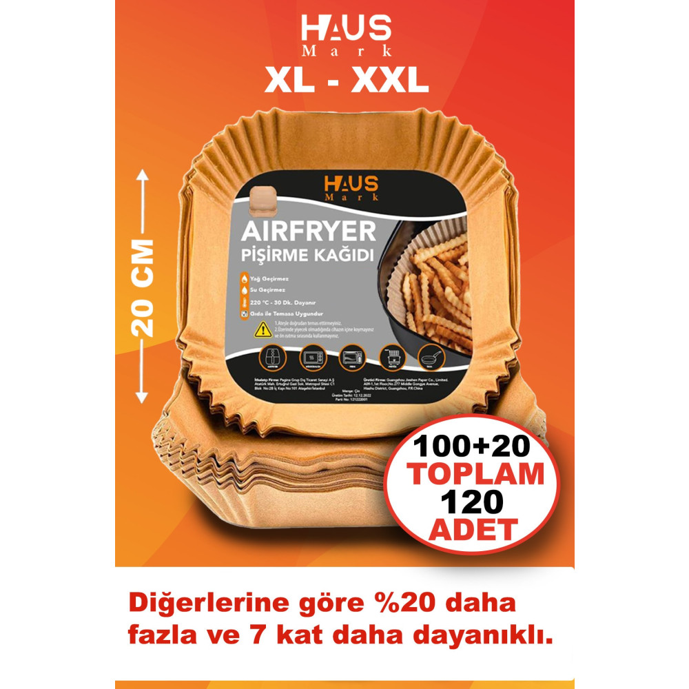 HAUSMARK Airfryer Pişirme Kağıdı 120 Adet 20cm Kare Yağsız Hava Fritözü Yağlı Kağıt Airfryer Philips Tefal Mi Pişirme Kağıdı Fiyatı