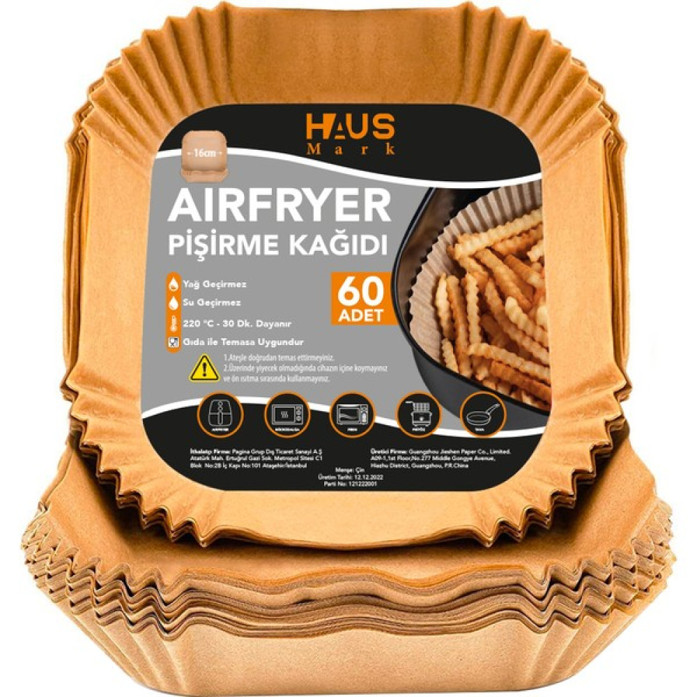 HAUSMARK Airfryer Pişirme Kağıdı 60 Adet 16CM Kare Yağsız Hava Fritözü Yağlı Air Fryer Kagit Philips Tefal Mi Pişirme Kağıdı Fiyatı