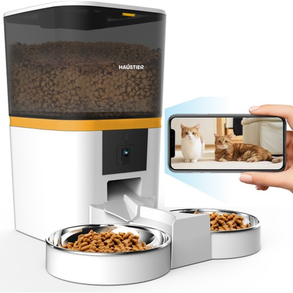 Haustier QQ005-Dual Kameralı Akıllı Kedi Köpek Otomatik Mama Kabı, App Uzaktan Kontrol, Sesle Çağırma, 480P Kamera, 6lt Hazne, Çift Metal Kase - Beyaz Evcil Hayvan Ürünleri Fiyatı