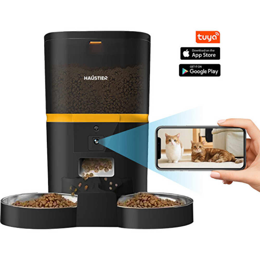 Haustier QQ005-Dual Kameralı Akıllı Kedi Köpek Otomatik Mama Kabı, App Uzaktan Kontrol, Sesle Çağırma, 480P Kamera, 6lt Hazne, Çift Metal Kase - Siyah Evcil Hayvan Ürünleri Fiyatı