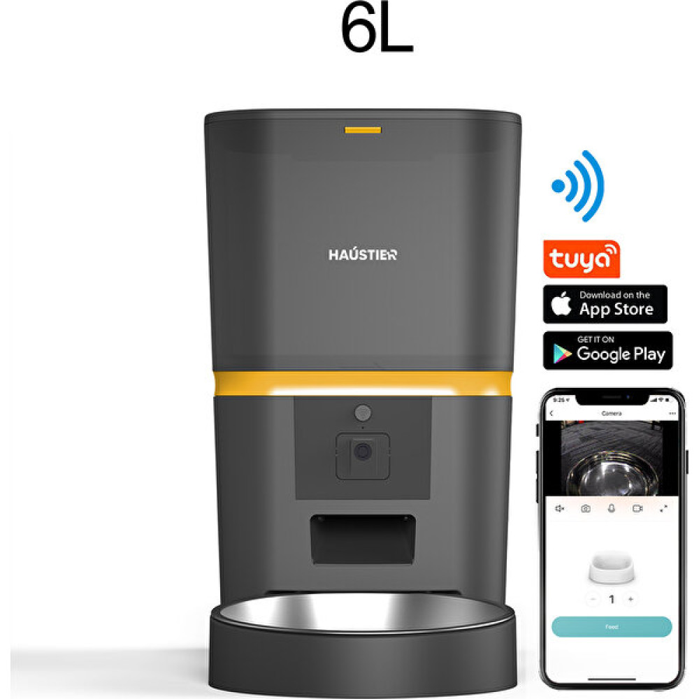Haustier QQ005 Kameralı Akıllı Kedi Köpek Otomatik Mama Kabı , Wifi Uzaktan Kontrol, Sesle Çağırma, 480P Kamera, 6lt Hazne, Metal Kase, Siyah Evcil Hayvan Ürünleri Fiyatı