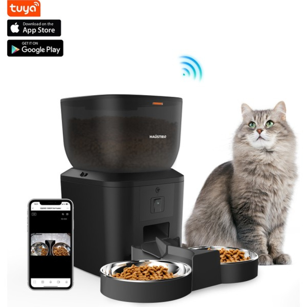 Haustier QQ025-DUAL Kameralı Akıllı Kedi Köpek Otomatik Mama Kabı, App Uzaktan Kontrol, Sesle Çağırma, 480P Kamera, 4lt Hazne, Çift Metal Kase - Siyah Evcil Hayvan Ürünleri Fiyatı
