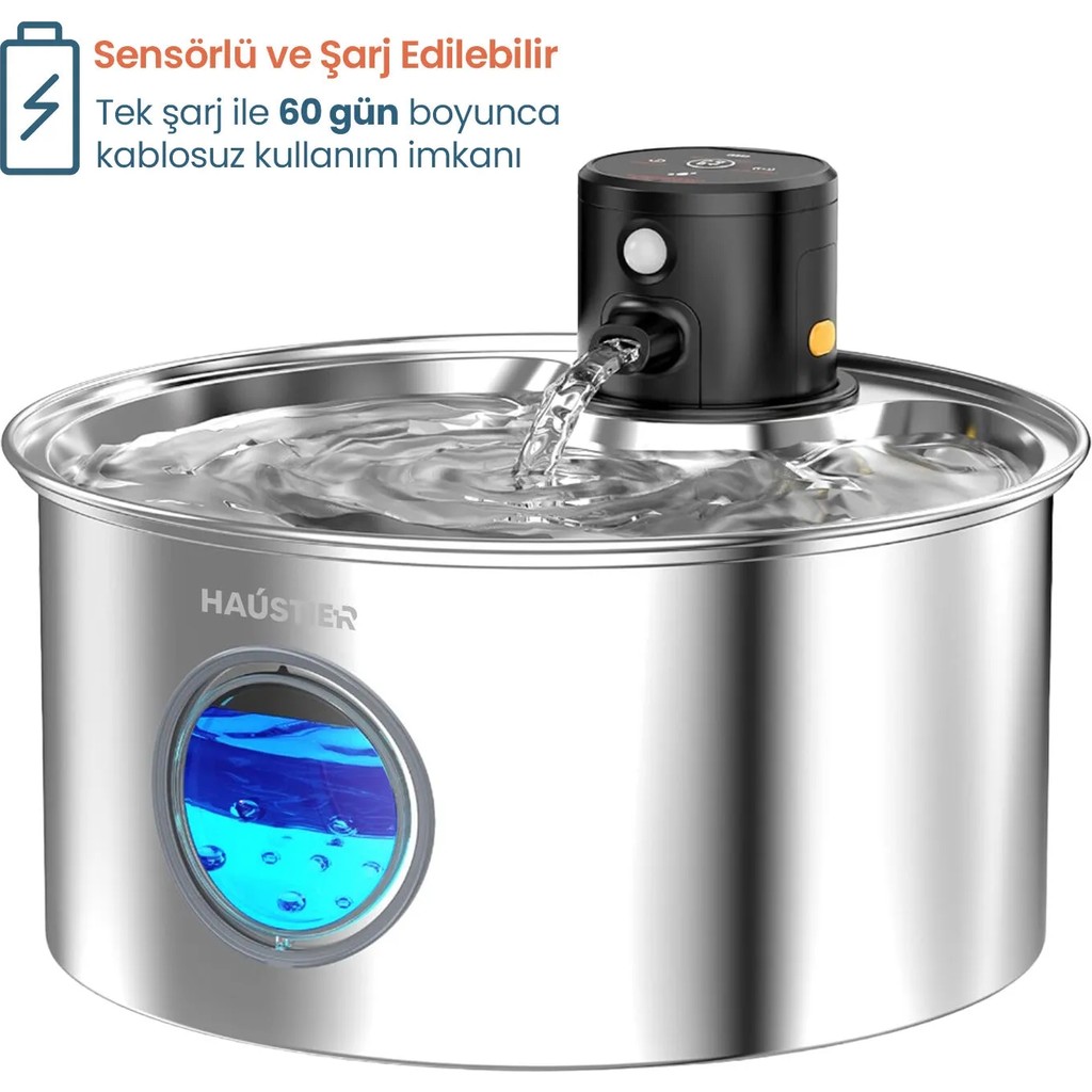 Haustier W2 Otomatik Kablosuz Kedi Su Pınarı, Sensörlü , Bataryalı , Ultra Sessiz, Çelik , 3.2lt Hazne Diğer Fiyatı
