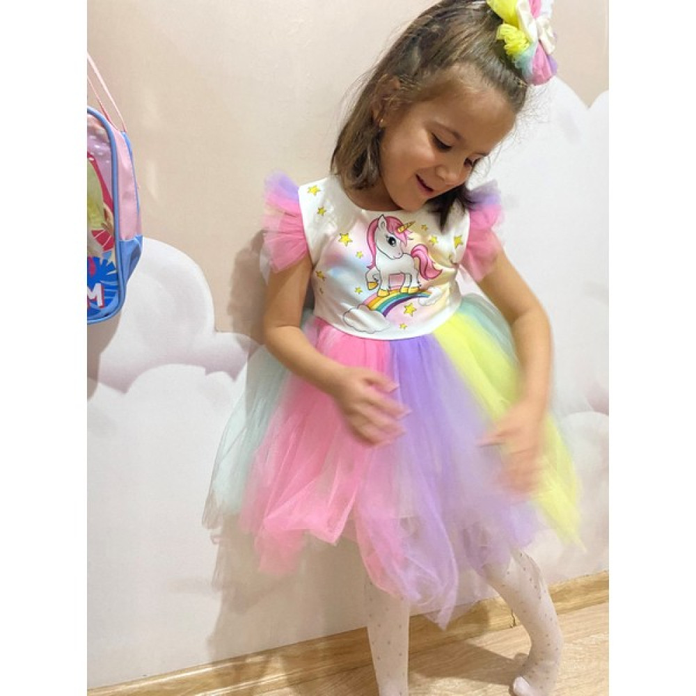 Haviniko Çocuk Giyim Rengarenk Unicorn Elbise Kız Çocuk Elbise Fiyatı