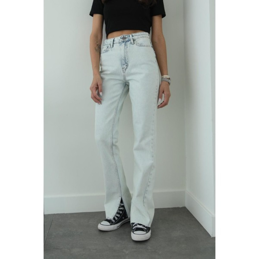 Havoş Buz Mavisi Paçası Yırtmaçlı Jean Bayan Jeans / Kot Pantolon Fiyatı