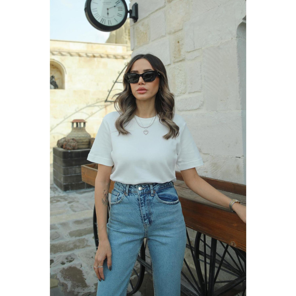 Havoş Ekru Bisiklet Yaka Premium Tişört L Beden Bayan T-shirt Fiyatı