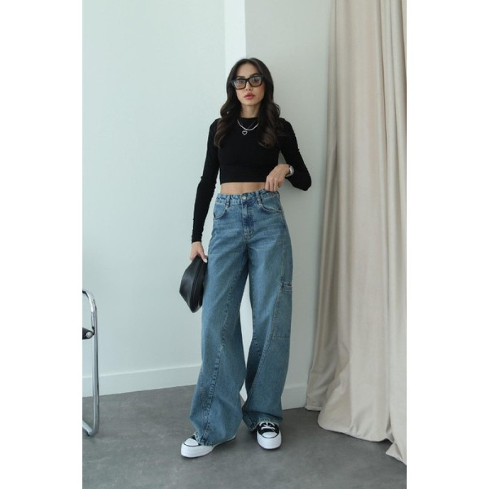 Havoş Mavi Yıkamalı Kargo Jean Bayan Jeans / Kot Pantolon Fiyatı