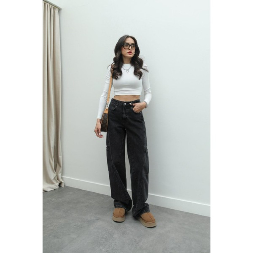 Havoş Siyah Yıkamalı Kargo Jean Bayan Jeans / Kot Pantolon Fiyatı