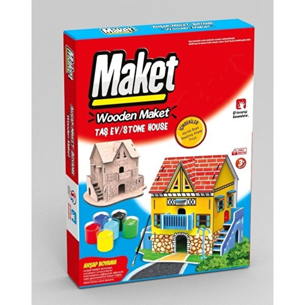 Hayal Ahşap Taş Ev Maket Boyama Seti, 6'lı Boya ve Fırça Dahil Maket Fiyatı