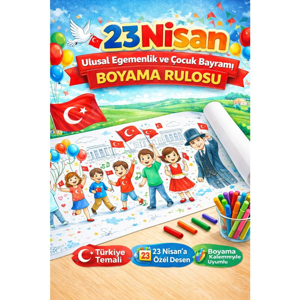 Haydi Dekor 23 Nisan Ulusal Egemenlik ve Çocuk Bayramı Boyama Rulosu – Çocuklar Için Atatürk ve Bayram Temalı 4 Metrelik Dev Boyama Kağıdı | Eğitic... Diğer Fiyatı