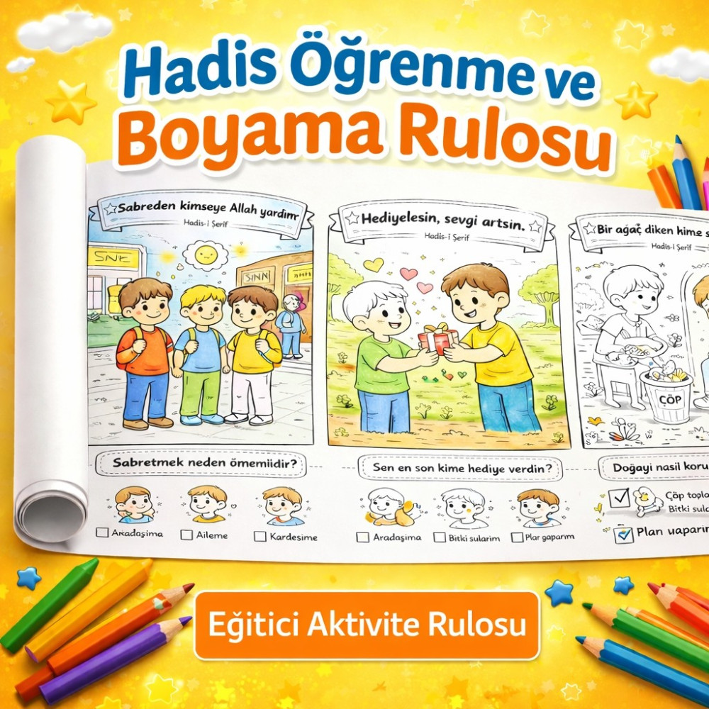Haydi Dekor Hadis Öğrenme Eğitici Aktivite Rulosu 4 Metre – Yarı Boyalı Değerler Eğitimi Boyama Kağıdı | Çocuklar Için Islami Eğitici Boyama Posteri Diğer Fiyatı