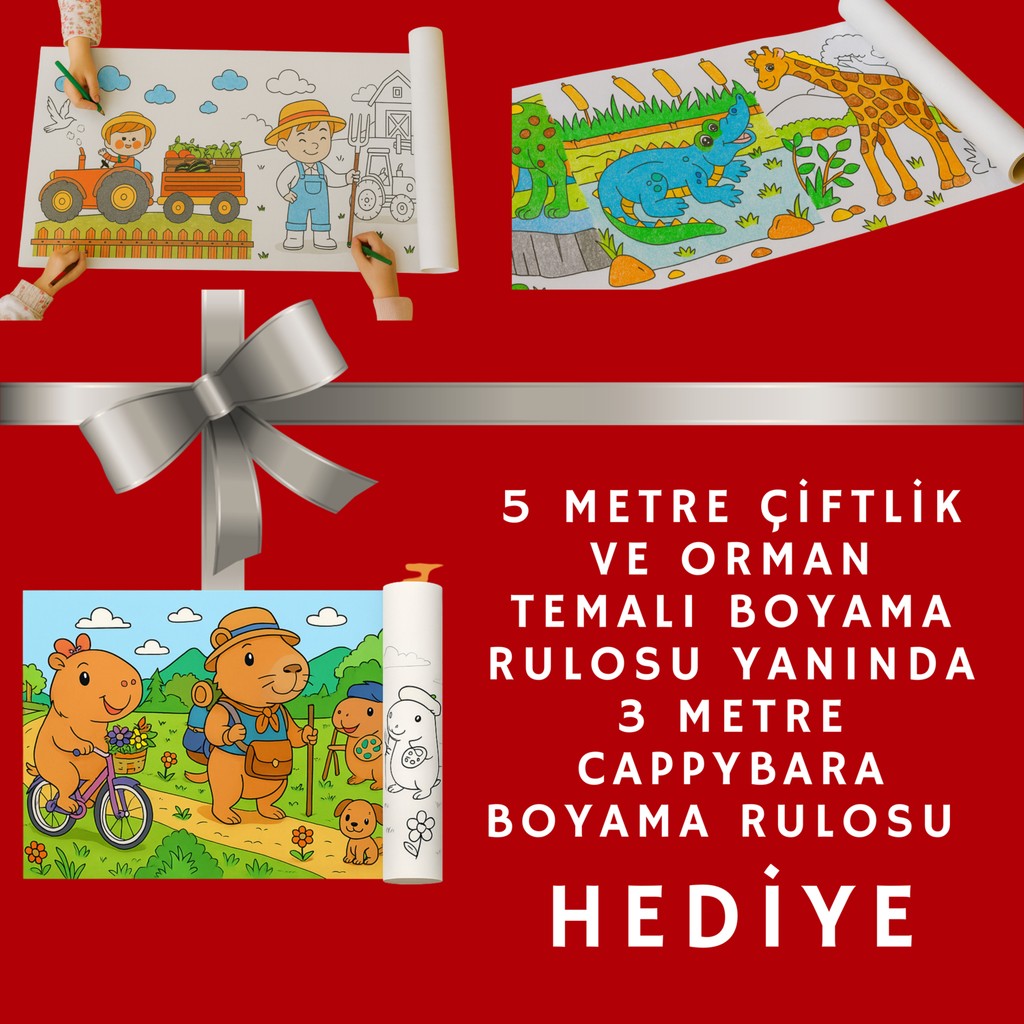 Haydi Dekor HEDİYELİ Orman ve Çiftlik Hayatı Boyama Rulosu (5 Metre) + Hediye 3 Metre Capybara Boyama Rulosu | Çocuklar Için Dev Boyama Seti Diğer Fiyatı