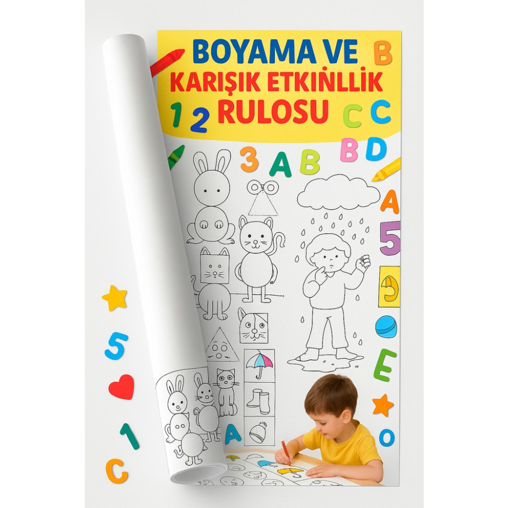 Haydi Dekor Okul Öncesi Eğitici Boyama Rulosu – Harf, Sayı, Şekil, Çizgi ve Eşleştirme Etkinlikleri (30X500 Cm) Rulo Kağıt Diğer Fiyatı
