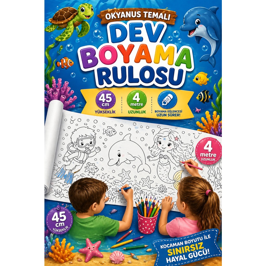 Haydi Dekor Okyanus Temalı Dev Boyama Rulosu 45 cm x 4 Metre – Çocuklar Için Uzun Boyama Kağıdı, Eğitici ve Eğlenceli Aktivite Rulosu, Deniz Can... Kız Çocuk Plaj Giyimi Fiyatı