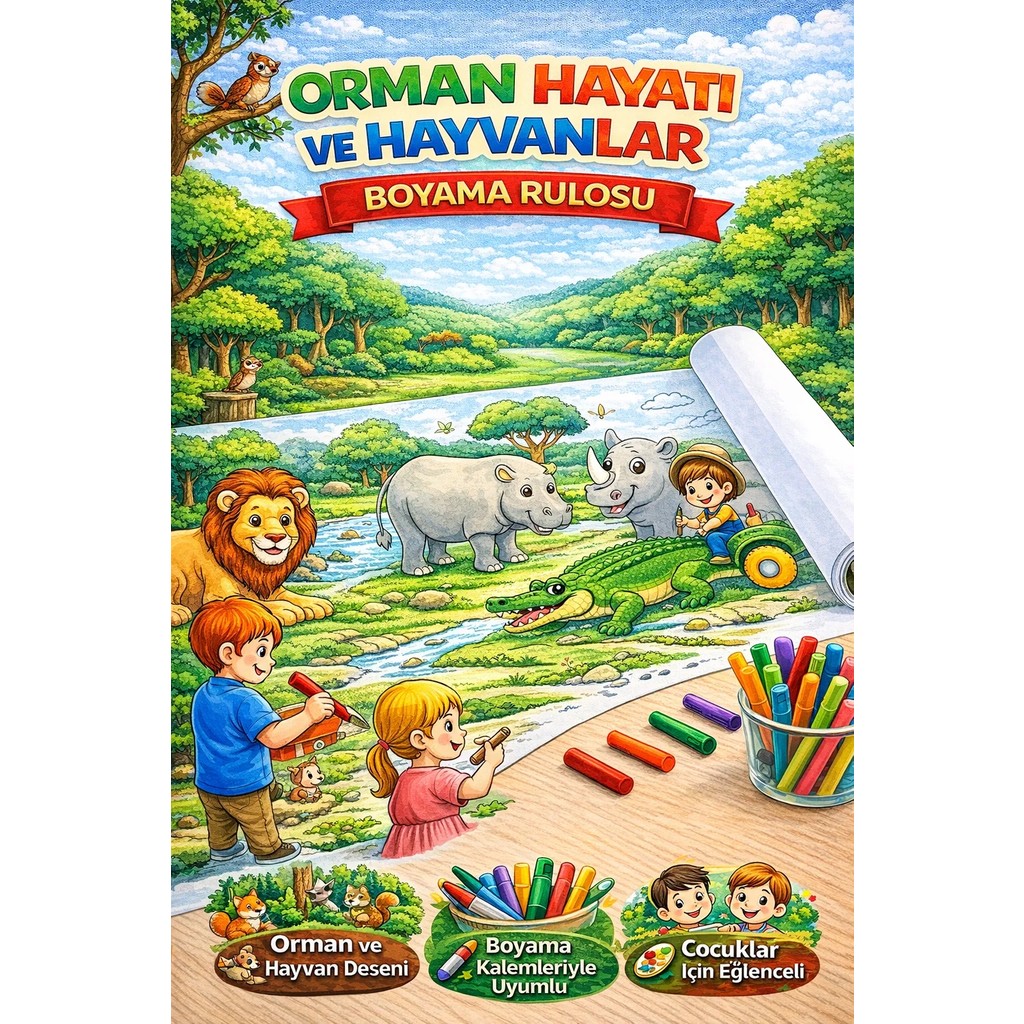 Haydi Dekor ️ “Orman Hayvanlarını Boyuyorum – 5 Metrelik Dev Orman Hayatı Boyama Rulosu | Çocuklar İçin Eğitici ve Eğlenceli Etkinlik Kağıdı” Diğer Fiyatı