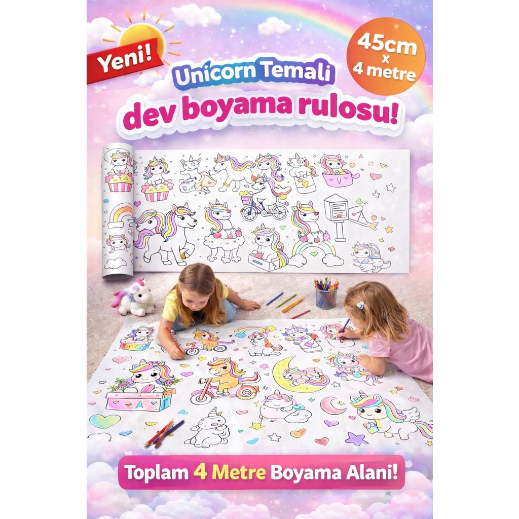 Haydi Dekor Unicorn Temalı Dev Boyama Rulosu 4 Metre – 45 cm Genişlik | Çocuklar Için Dev Boyama Kağıdı | Eğitici Aktivite Rulosu Diğer Fiyatı