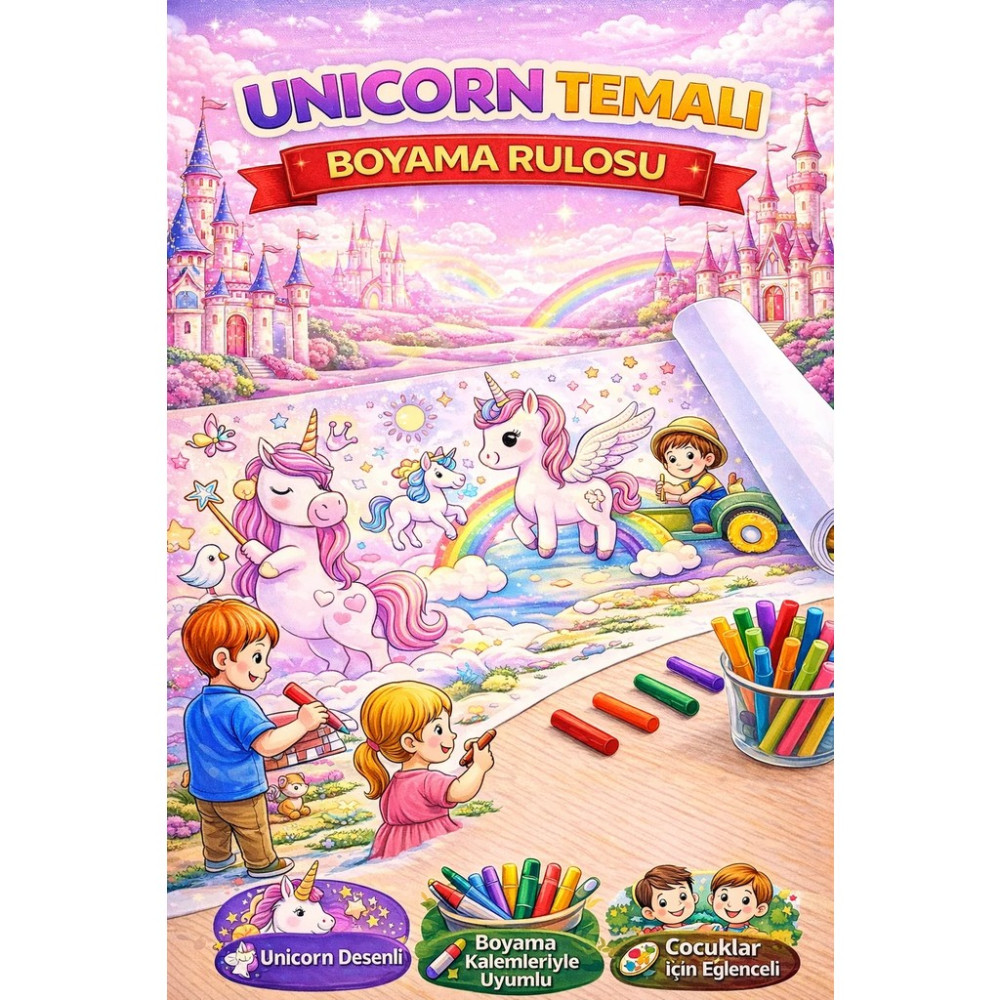 Haydi DekorUnicorn Masalsı Kahraman 5 Metrelik Büyük Boy Çocuk Boyama Rulosu|Masalsı Unicorn,Gökkuşağı ve Kalp Desenli Sanat Etkinlik Kağıdı|Okul... Diğer Fiyatı