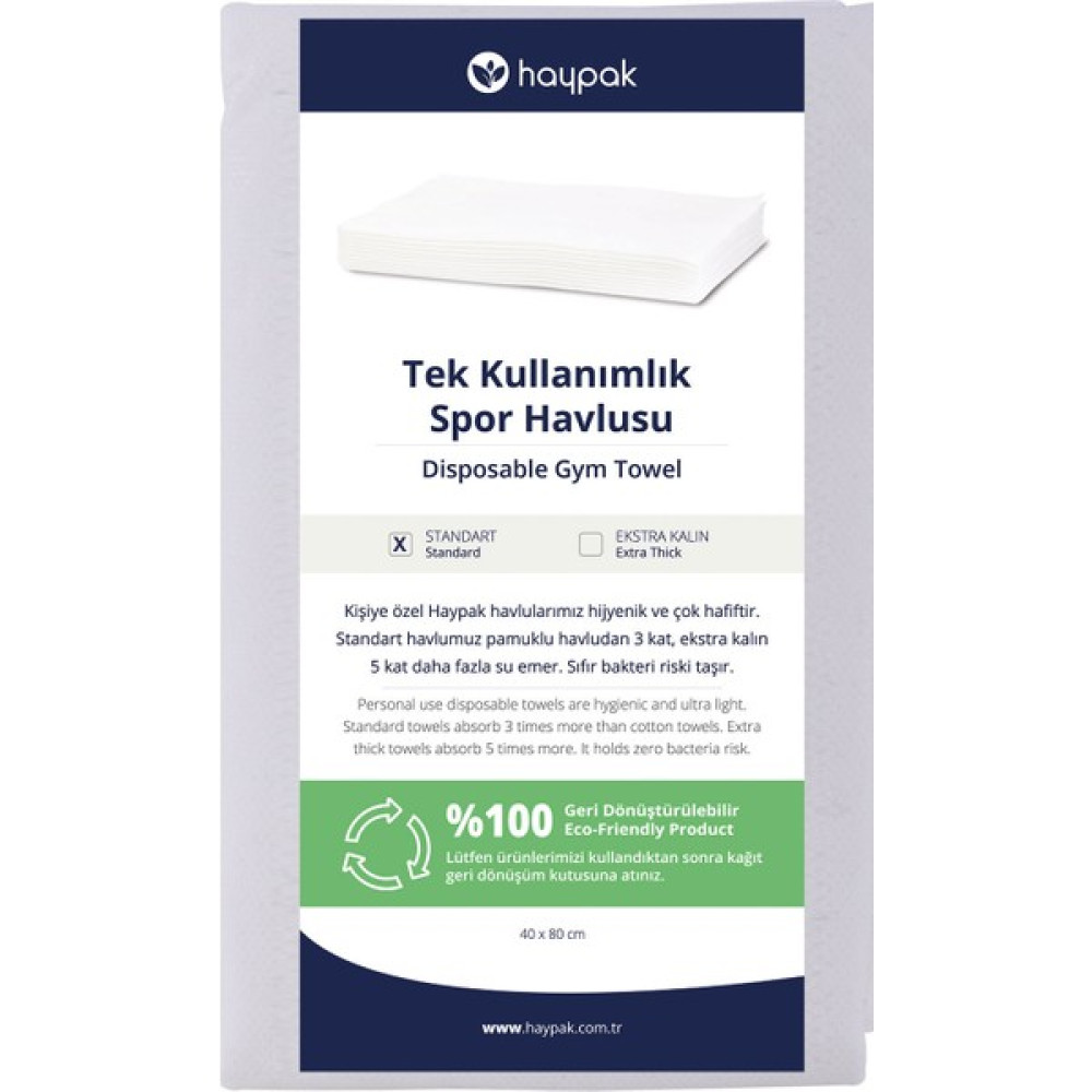 Haypak Tek Kullanımlık Spor Havlusu 40X80CM 40 Adet - Beyaz Kağıt Havlu Fiyatı
