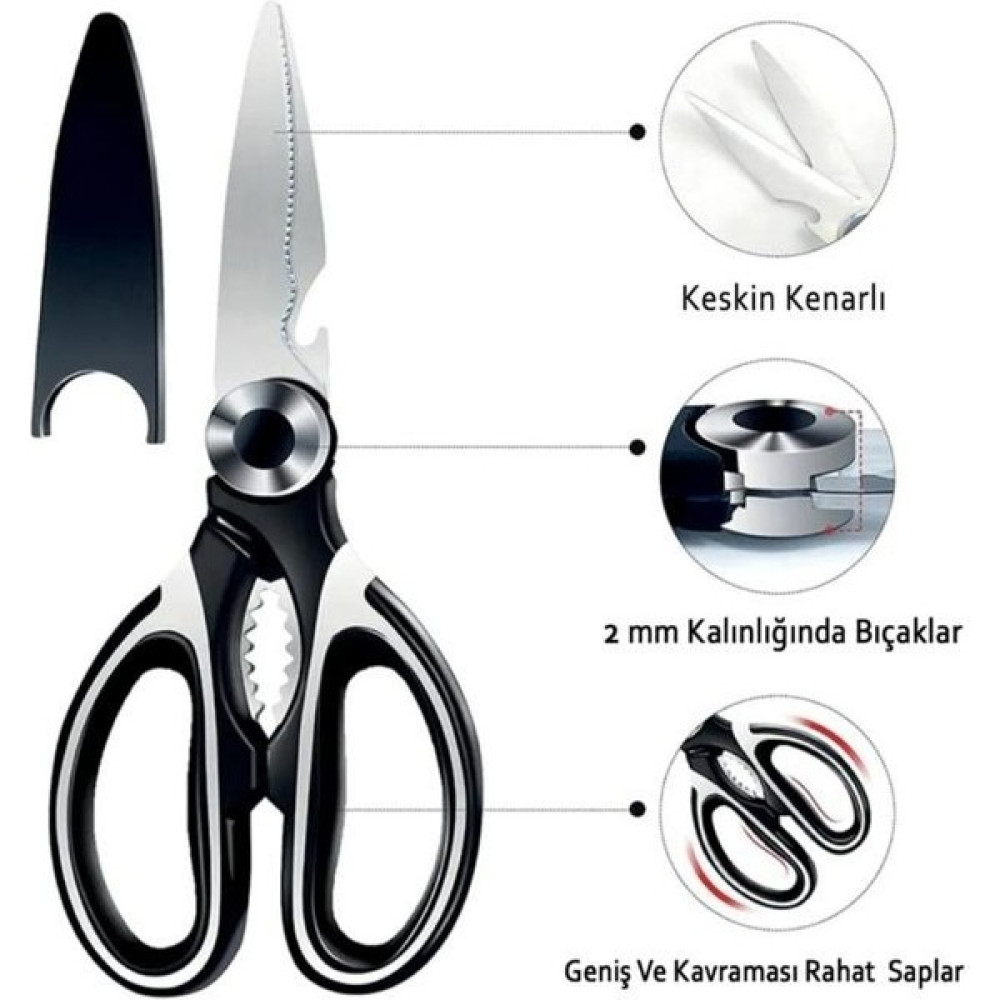 Hayveys Çok Amaçlı Üst Kalite Ultra Keskin Mutfak Makası Balık, Tavuk, Et, Sebze Makas Mutfak Gereçleri Fiyatı