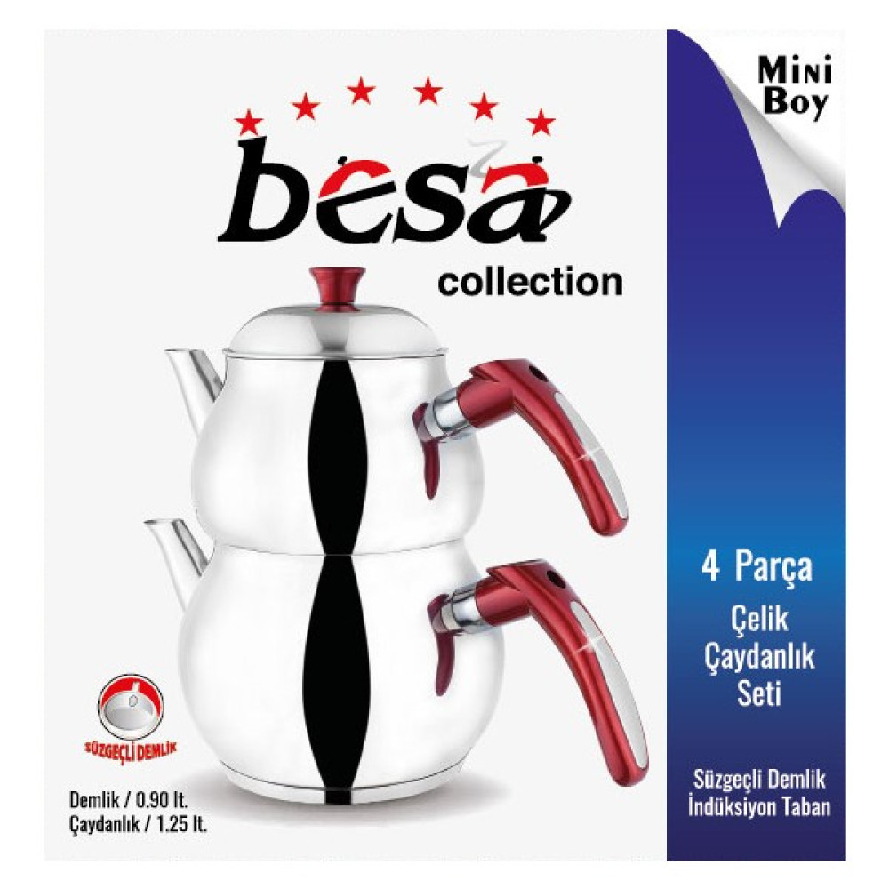 Hazar Pazar Çaydanlık Çelik Kırmızı Kulp Mini Boy 2,15 Litre Süzgeçli Demlik Çift Kapak Çay / Çaydanlık Setleri Fiyatı